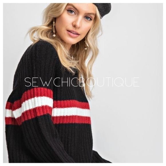 SLOUCHY Athletic Striped Front Knit Sweater - Picture 4 of 5